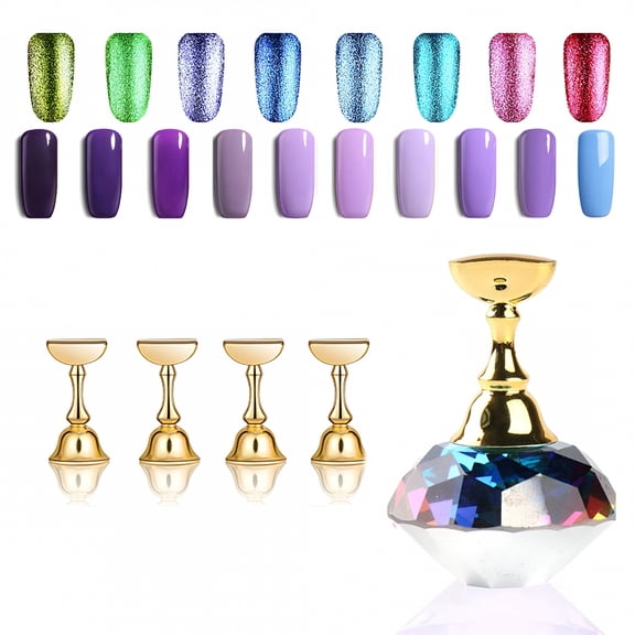 ACDANC Magnetic Nail Art Display Stand, Acrylic Nail Tip Practice Holder with Reusable Adhesive Putty, Multicolor DIY Painting Nail Stand Kit for Salon and Home Use