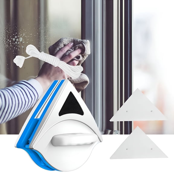 ACDANC Magnetic Window Cleaner for Double Glazed Glass, Triangular Double Sided Wiper with Safety Rope, High Rise Window Sill Tool