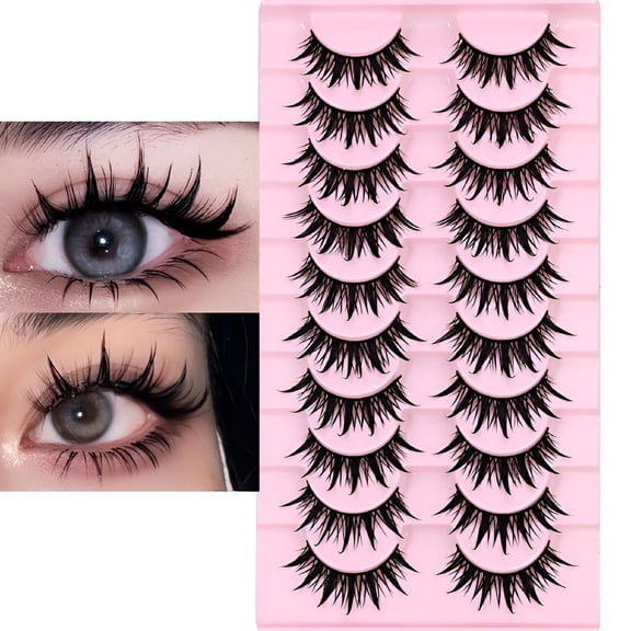 ACDANC Manga Anime False Eyelashes, 10 Pairs 8D Spiky Wispy Lashes, 16MM Thick Doll Lashes for Natural Eye Makeup
