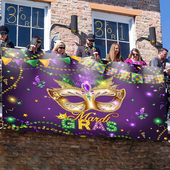 ACDANC Mardi Gras Party Backdrop 70.87x43.31in Colorful Carnival Masquerade Fabric Decor for Festive Events, Photo Booth, Home & Street Celebration - Polyester Wrinkle-Resistant Hanging Background
