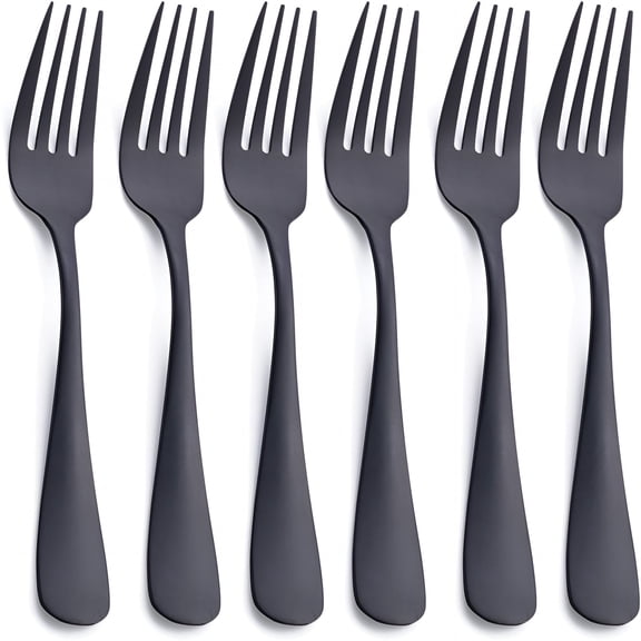 ACDANC Matte Black Dinner Fork,Stainless Steel Satin Finish 8.0-Inch Silverware Flatware Fork Set,Service for 6,Dishwasher Safe