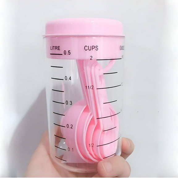 ACDANC Measuring Cup and Measuring Spoons Set,Kitchen Tea Spoons Tablespoon,Pink,Set of 7