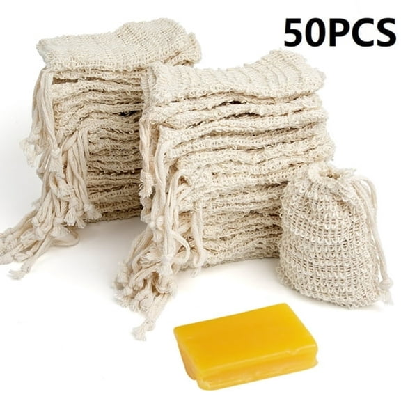 ACDANC Mesh Soap Bags for Bar Soap, 50PCS Natural Sisal Soap Saver Bag, Reusable Exfoliating Bar Soap Pouch, Zero Waste Soap Mesh Bag for Foaming and Drying Soaps