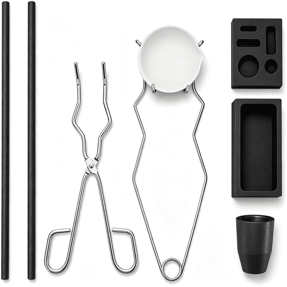 ACDANC Metal Casting Kit, High Purity Graphite Crucible Set with Tongs, Ingot Mold, Quartz Crucible and Stirring Rod for Melting, Smelting, Casting and Refining Gold Silver Copper Aluminum