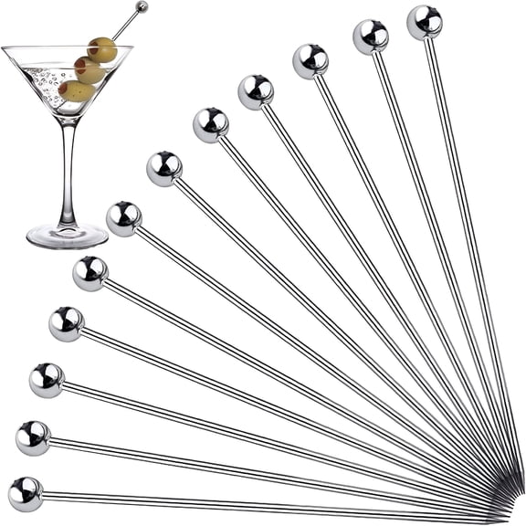 ACDANC Metal Cocktail Picks for Drinks Stainless Steel,4"es Martini Olive Skewers,Fancy Bar Toothpicks Drink Garnish Bloody Mary Skewers Appetizer Fruit,12PCS Silver