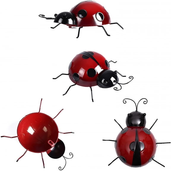 ACDANC Metal Garden Wall Art Decorative Cute Ladybugs 4 PCS Live Lady Bugs Garden Decorations Outdoor Fence Yard Art Iron Yard Decorations Ladybug for Path,Lawn,Patio,Backyard