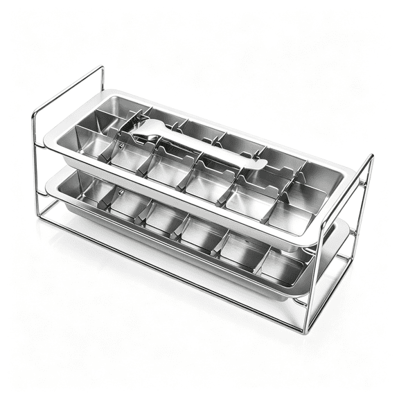 ACDANC Metal Ice Cube Trays, Stainless Steel Ice Cube Trays, 18-Slot Ice Cube Tray with Easy Release Handle, Detachable Ice Trays for Bars Kitchens Dishwasher, Stainless Steel Ice Cube (2)
