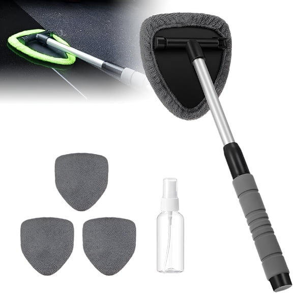 ACDANC Microfiber Car Windshield Cleaner Tool,Upgrade Car Window Cleaner Windshield Cleaner Inside Glass Wiper Kit,Reusable Washable Microfiber Pads and Extendable Handle (Black)