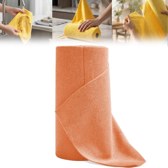 ACDANC Microfiber Cleaning Cloth Roll,Tear Away Microfiber Towel Roll,Reusable Paper Towels Alternative,Lint Free & Absorbent Cleaning Cloths for Kitchen,Car,Window (Orange,50Pc)