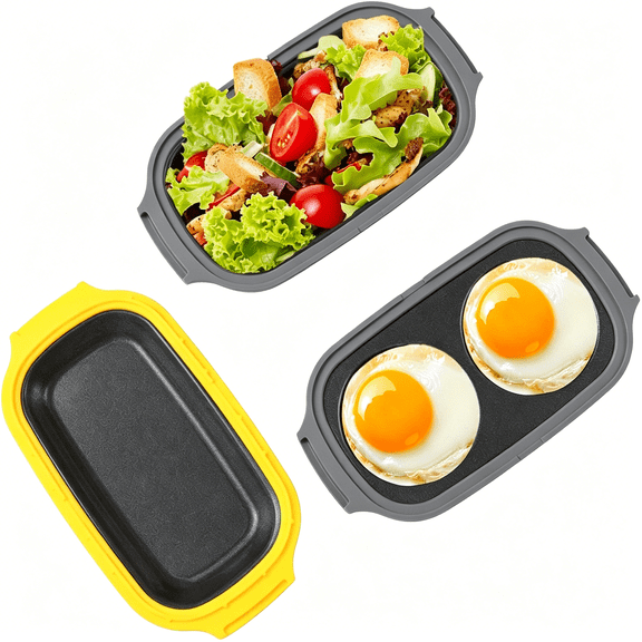 ACDANC Microwave Egg Cooker,Egg Poacher,2 Eggs Fryer,Microwave Grill Sandwiches Maker,Quick-Heat 2-Piece Multi-Use for Breakfast,Non-Stick,Dishwasher Safe,Portable for Home,Travel,Yellow