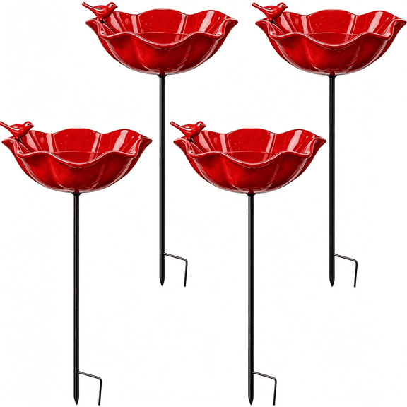 ACDANC Mini Bird Bath Garden Metal Flower Stakes Bee Watering Station Decorative Yard Bird Bath Outside Pollinator Water Bowl Birds Butterflies Bees Garden Decor Outdoor Flower Stake