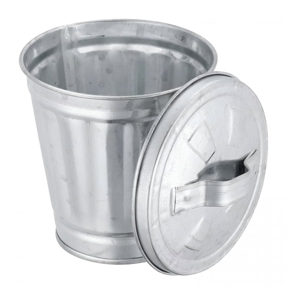 ACDANC Mini Galvanized Trash Can with Lid,Mini Wastebasket Small Metal Buckets with Lids Mini Tabletop Metal Rubbish Bin Flower Pot Pen Holde Trash,Wastebaskets,3.74",Silver
