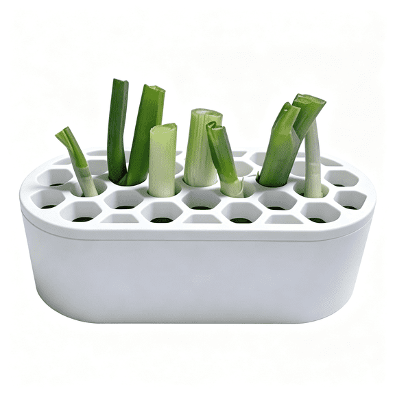 ACDANC Mini Green Onion Regrower Kit,Hydroponic Scallion Planter Box with Hexagonal Honeycomb Lid,Soil-Free Indoor Herb Water Propagation Tub for Kitchen Countertop,White