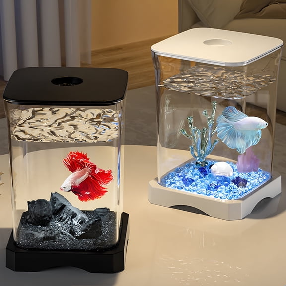 ACDANC Mini Led Desktop Aquarium with Self-Cleaning System,Eco-Friendly Cube Fish Tank,Creative Home Desk Decoration,Starter Kit for Small Aquatic Pets