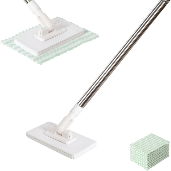 ACDANC Mini Mop,Cloth Changing Mop,Zero Touch Mop,Automatic Hands Free Push Pull Handle,Disposable Dust Mop with 10 Reusable Cloths for Wall Bathroom Toilet Corners Cleaning