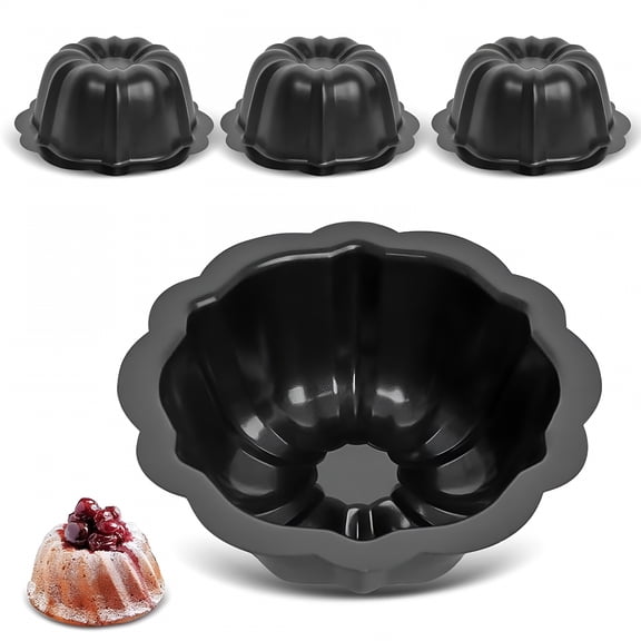 ACDANC Mini Pan,4 Inch Black Nonstick Fluted Lava Cake Pans Mini Chocoflan Mold Small Flan Mold Individual Baking Cups Thanksgiving Pumpkin Muffin Pans 3Pc Silicone Molds