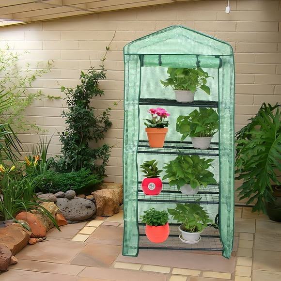 ACDANC Mini Plant Greenhouse 27 in x 19 in Zipper Door 4 Tiers 4 Shelves