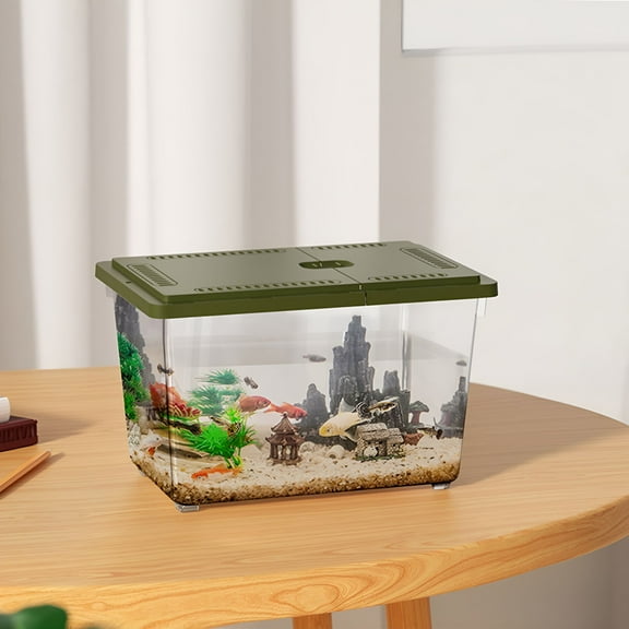 ACDANC Mini Portable Fish Tank, Plastic Terrarium Single Fish Aquarium Reptile Terrarium Habitat Aquarium Breeding Tank Turtle Feeding Box Turtle Holder