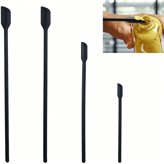 ACDANC Mini Silicone Spatula Set- Small Rubber Spatula for Makeup- Thin Jar Scraper for Kitchen(4 PACK) (Black)