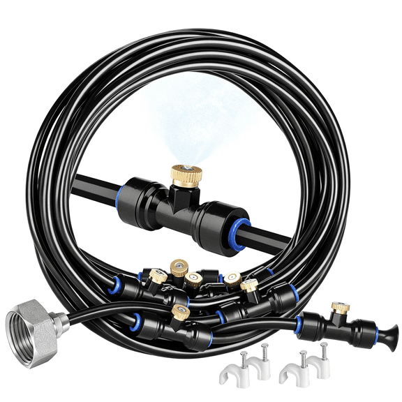 ACDANC Misting Cooling System,26Ft(8M)Misting Line+7 Brass Mist Nozzles+Brass Adapter(3/4")Outdoor Mister for Patio Backyard Garden Greenhouse