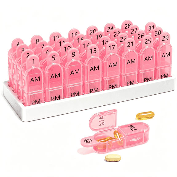 ACDANC Monthly Pill Organizer 2 Times a Day - 30 Day Pill Box Am Pm,Bpa Free One Month Medicine Organizer Twice Daily,31-Day Case to Hold Vitamins,Supplements & Medication,Pink