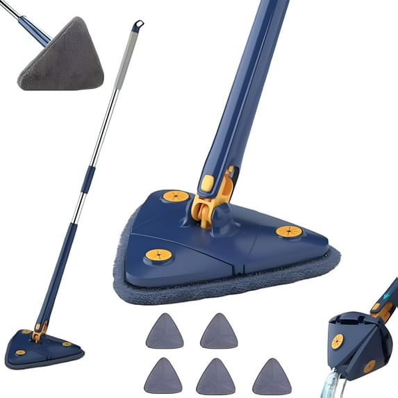 ACDANC Mop,360 Rotatable Adjustable Cleaning Mops,Ceiling Cleaner Wall Cleaning Dust with Extendable Long Handle,Automatic Wringing Spin Floor,Triangle Swab for Walls and Floor (Blue)