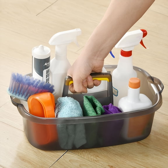 ACDANC Multi-Purpose Plastic Cleaning Caddy with Handle,Shower Caddy Organizer/Storage Basket/Totes Portable for Bathroom Supplies,Cleaning Products,Under Sink Tool,Housekeepers (Clear Gray)