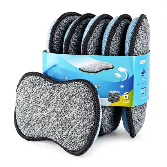 ACDANC Multi-Purpose Scrub Sponges for Kitchen by Non-Scratch Microfiber Sponge with Heavy Duty Scouring Power, for Dishes Pots and Pans (6 Pack, Small)