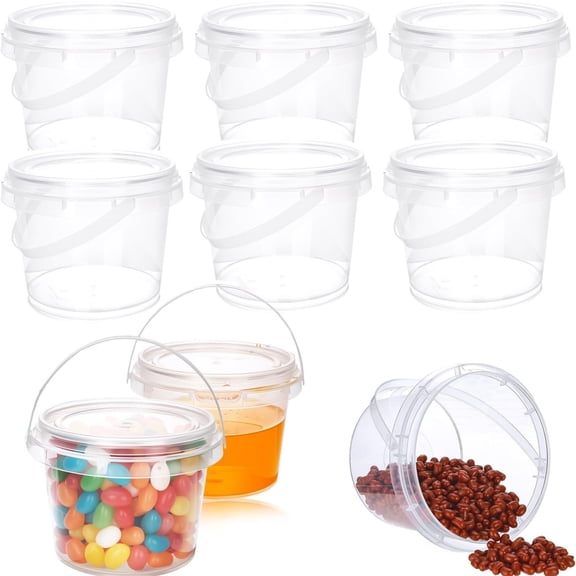 ACDANC Multi-Purpose Storage Containers with Lids & Handle, 12-Pack 10Oz/300Ml Clear Plastic Storage Buckets,Clear Slime Containers,Clear Buckets for Slime, Beads, Glitter, Pigments & Craft