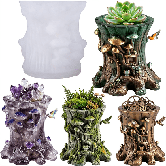 ACDANC Mushroom Tree Stump Silicone Mold for Epoxy Resin Casting Crafts,Flexible Silicone Material,Non-Stick,Easy Demolding for Concrete Candle Holders,Jewelry Containers,Pen Holder,Home Decor