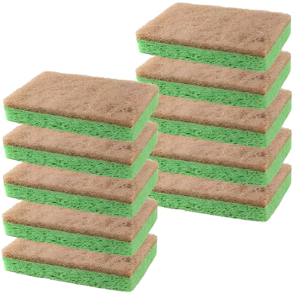 ACDANC Natural Plant-Based Scrub Sponge,Non-Scratch,Biodegradable Scrubbing Sponges with a Tough Anti-Bacterial Scouring Pad for Kitchen and Bathroom 10 Pack