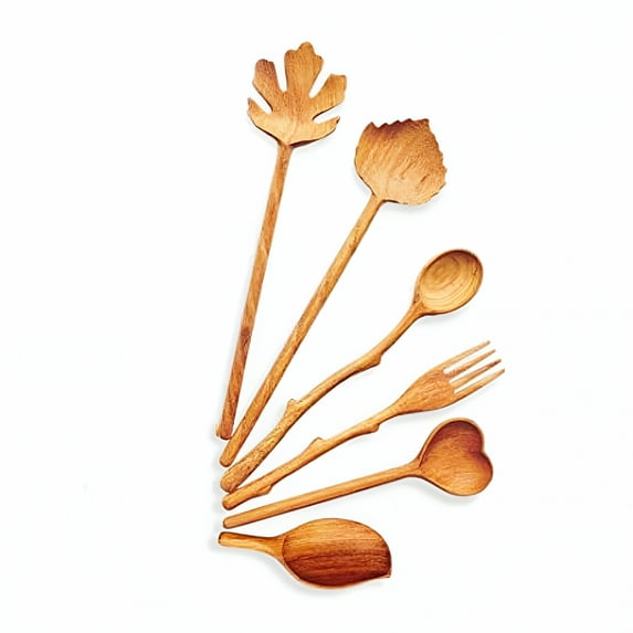 ACDANC Natural Wooden Spoons and Forks Set, 6-Count