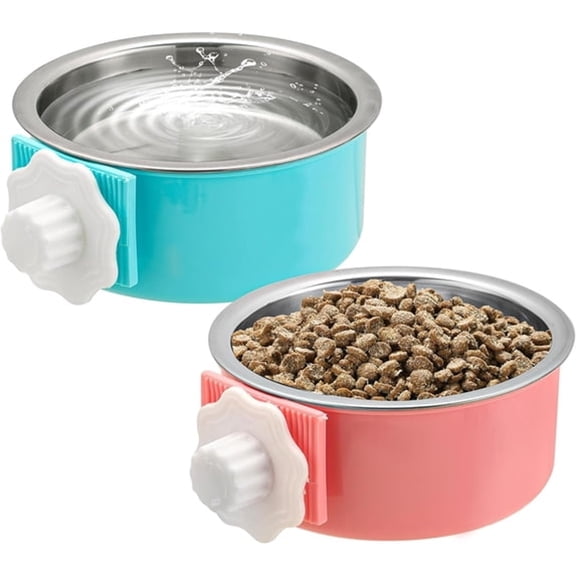 ACDANC No Spill Crate Water Bowl,2-Pack Removable Stainless Steel Pet Feeder for Dog Kennels,Rabbits,& Small Animals,Easy-Clean Kennel Bowls