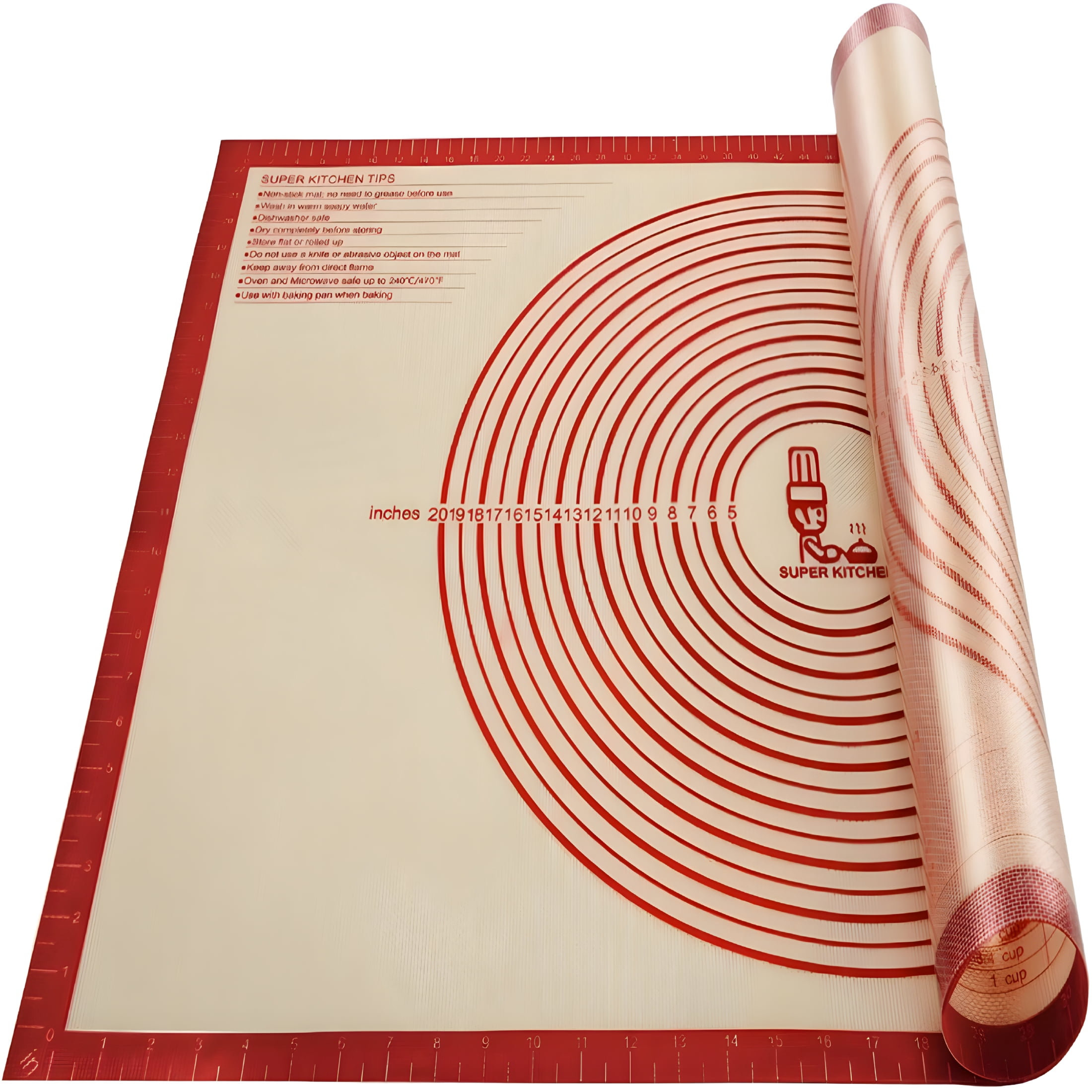 ACDANC Non Slip Silicone Pastry Mat Extra Large with Measurements 36''By 24'' for Baking Mat,Counter/Dough Rolling/Oven Liner/Fondant/Pie Crust（Red）