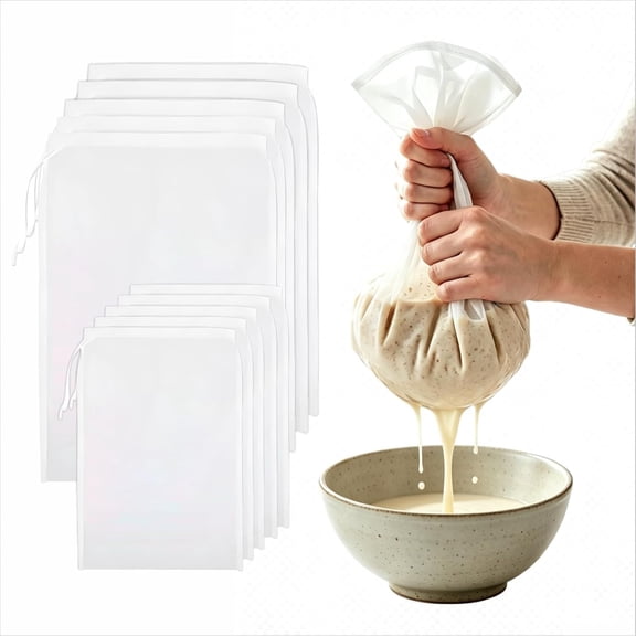 ACDANC Nut Milk Bags 10 Pack, 2 Sizes Reusable Cheesecloth Strainer Bags, 5 Large 12 X 8 Inch + 5 Small 8 X 6 Inch, 200 Mesh Food Straining Bags for Yogurt, Juice, Coffee, Tea and Tofu