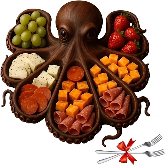 ACDANC Octopus Charcuterie Platter-Gift for Seafood Lovers with Kraken Design Wood Serving Tray,Nautical Cheese & Meat Board
