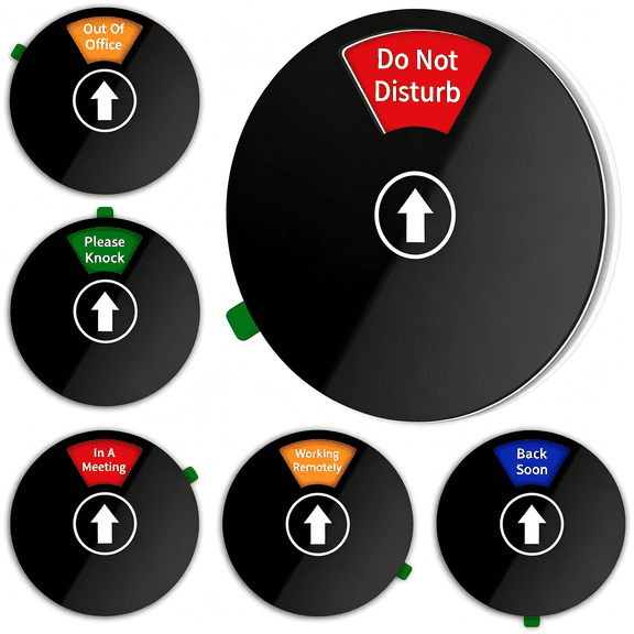 ACDANC Office Door Sign - Do Not Disturb, Please Knock, In A Meeting, Working Remotely, Back Soon, Out of Office - 6 Options Privacy Sign Indicator for Conference, 6 Inch, Black