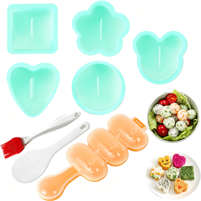 ACDANC Onigiri Maker,8 Pcs Sushi Onigiri Musubi Maker Kit-Rice Ball Mold with Small Rice Paddle,Brush for Kitchen Musubi Press Mold (Green)