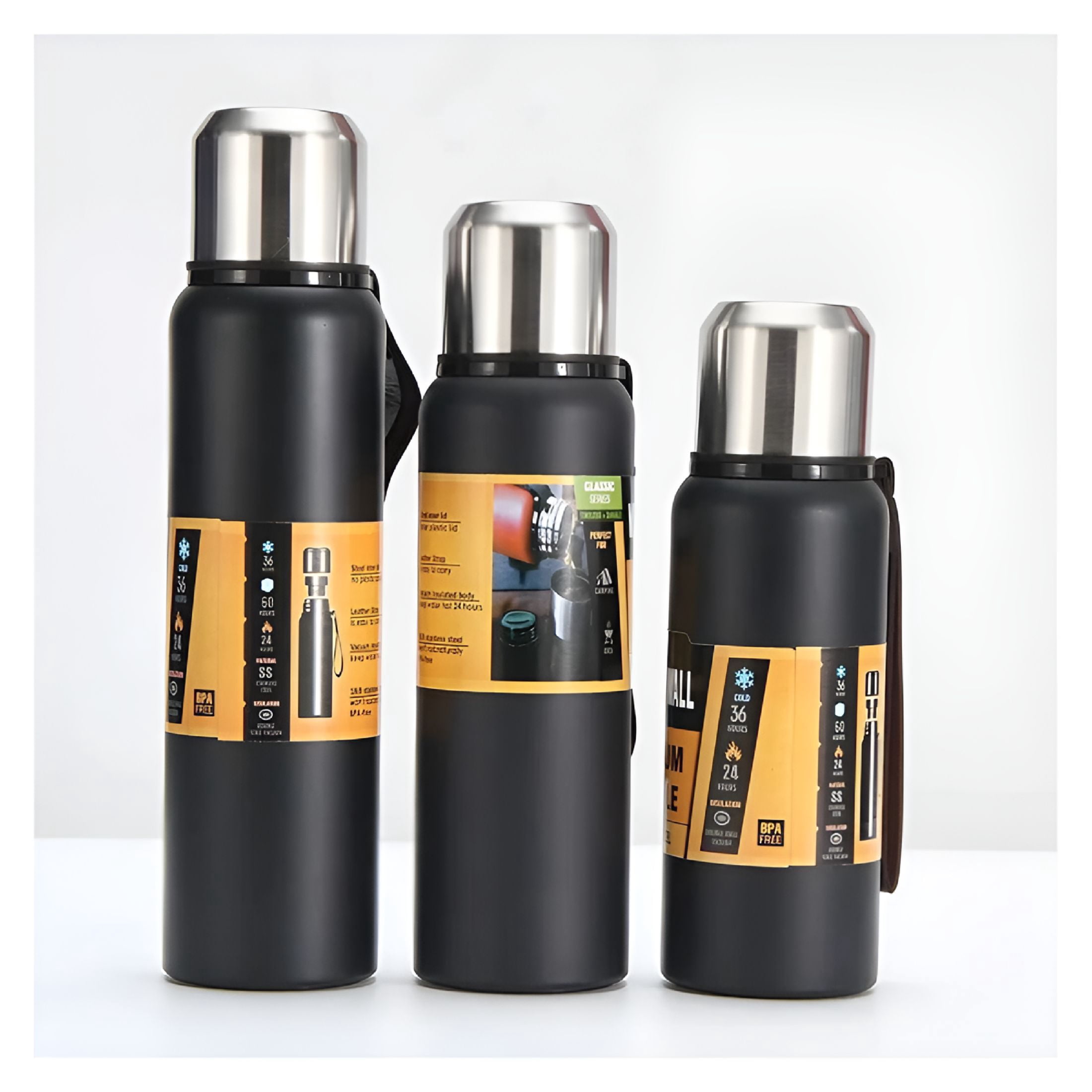 ACDANC Outdoor Large Capacity Thermos Bottle Portable Vacuum Flask Insulated Tumbler Stainless Steel Tea Drinks Cold Hot Water Bottle 1500ml Black
