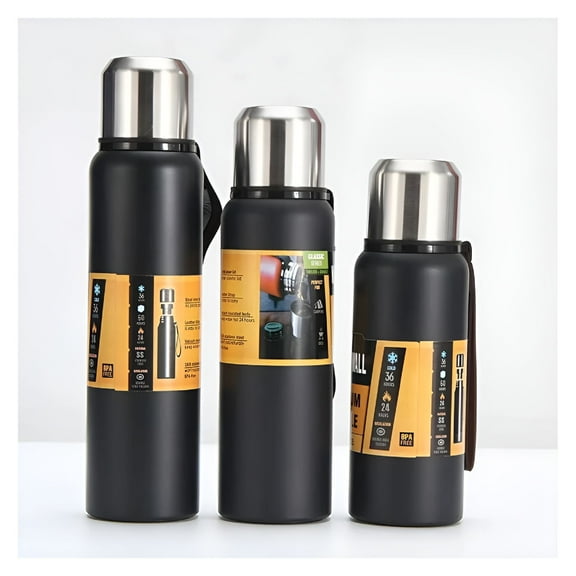 ACDANC Outdoor Large Capacity Thermos Bottle Portable Vacuum Flask Insulated Tumbler Stainless Steel Tea Drinks Cold Hot Water Bottle 1500ml Black