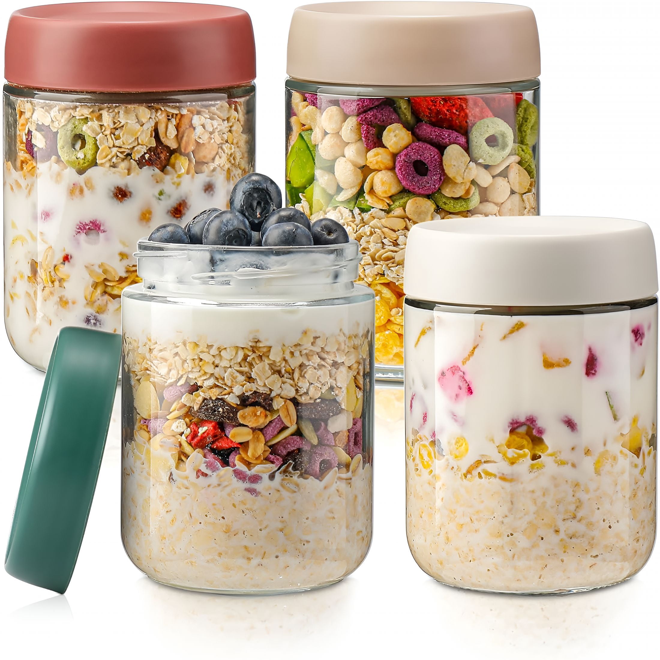 ACDANC Overnight Oats Containers with Lids,16Oz Glass Jars with Lids-Set of 4,Practical Oatmeal Container to Go,Chia Seed Pudding Jars,Baby Food Containers