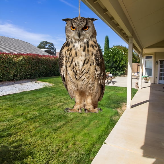 ACDANC Owl to Keep Birds Away,Fake Owl to Keep Squirrel Away from Outdoor,Bird Scare Owl Fake Owl,Reflective Hanging Bird Decoration,Dual-Side Printed Owl to Keep Birds Pigeon Away from Patio Garden