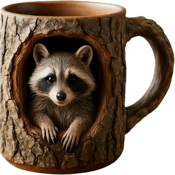 ACDANC Owl Raccoon Tree Hollow Mug,11oz Personalized Tree Hole Animal Coffee Cup,Heat Resistant Stainless Steel Inner Mug,Novelty Resin Owl Raccoon Design Drinking Cup for Women Men