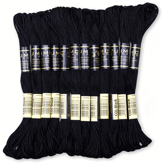 ACDANC Pack of 12 Black Embroidery Thread | 100% Egyptian Cotton Skeins | Cross Stitch Embroidery Floss | Oeko Tex Certified Stranded Cotton | Ideal for Arts & Crafts