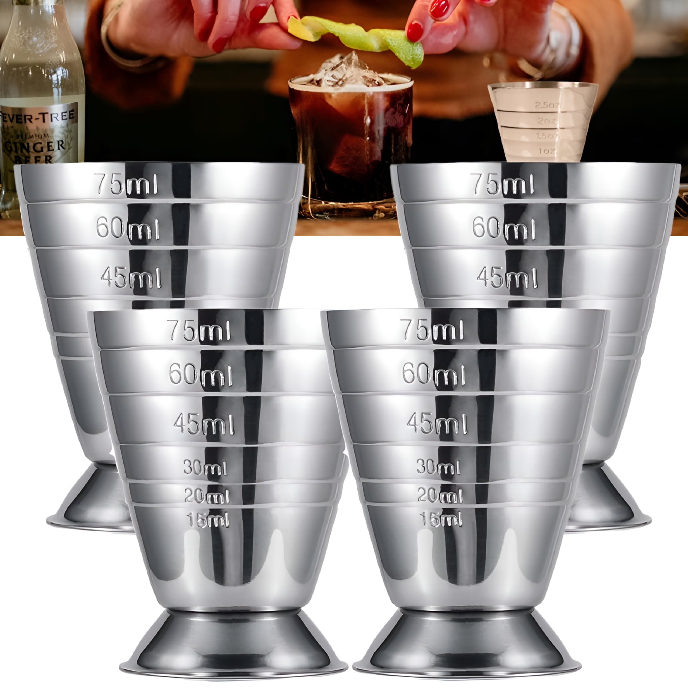 ACDANC Pack of 4 Stainless Steel Cocktail Jigger Measuring 2.5 fl oz ...