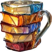 ACDANC Painted Book Mug,3D Book Coffee Cup,Unique Acrylic Book Stack Mugs,11 Oz Book Themed Coffee Mugs,Gift for Readers and Writers 1 Pcs
