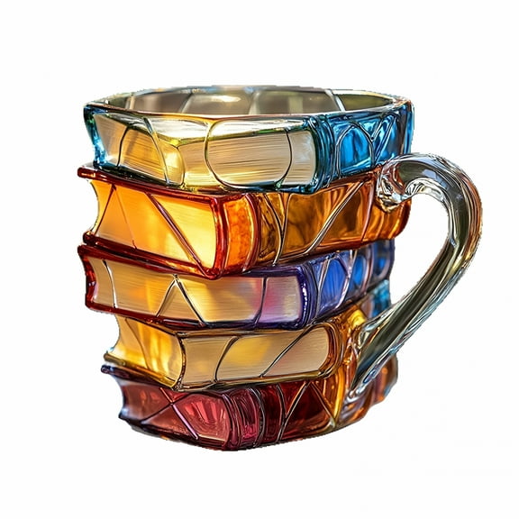 ACDANC 3D Painted Book Mug,Novelty Stack Coffee Mugs,Colorful Acrylic Books Stack Shaped Coffee Cup Gifts for Book Lovers Readers Librarians Writers,Unique Books Cup