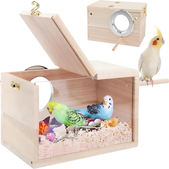 ACDANC Parakeet Nesting Box Transparent Design, Bird Nest Breeding Box with Perch Wood Bird Cage House for Cockatiel Lovebirds Budgie Finch Parrotlets Canary S