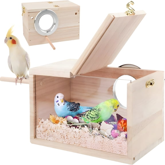 ACDANC Parakeet Nesting Box Transparent Design, Bird Nest Breeding Box with Perch Wood Bird Cage House for Cockatiel Lovebirds Budgie Finch Parrotlets Canary S