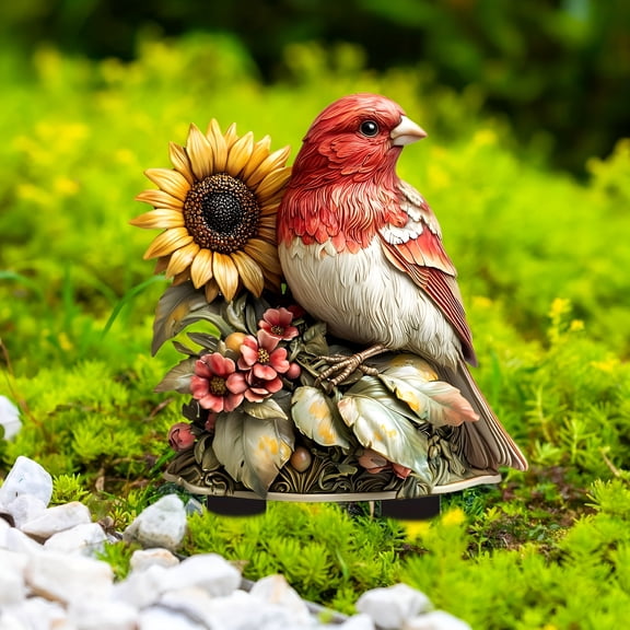 ACDANC Patio & Garden Garden Decor Stakes Fairy Flower Pot Decoration Fairy Garden Statues Garden Accessories Gifts for Mom Women Acrylic Red Bird Sunflower Floor Insertion